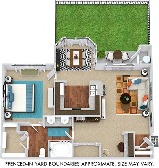 Floor plan for 1 bed, 1 bath, 811 sqft